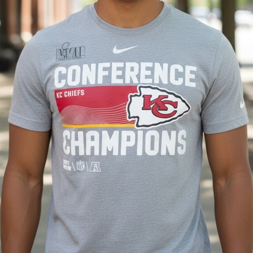 Nike Mens Kansas City Chiefs Super Bowl‎ LVII Conference Champions Gray Tee S